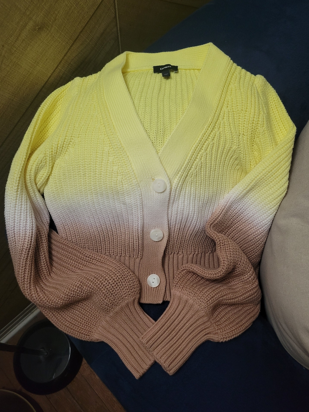Express Dip Dye Gradient Ribbed Ombre V-Neck Button-Front Cardigan